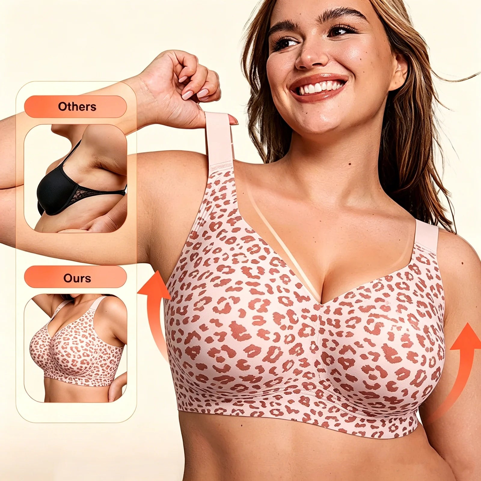 Women's Leopard Print Plus Size Seamless Bra with Soft Support and Wire-Free Comfortable Full Cup Breathable Bra Push Up