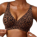 Women's Wire-Free Seamless Leopard Print Bra Soft Support Full Cup Thin Mold Bra Beautiful and Breathable Supportive Bra Two Rows of Hooks
