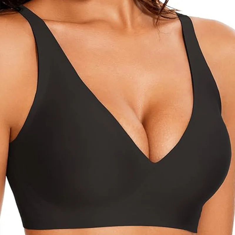 Women's Seamless Pink Leopard Print Bra Wire-Free Bra Full Cup Soft Thin Mold Support Breathable and Beauty Deep V Plus Up Bra