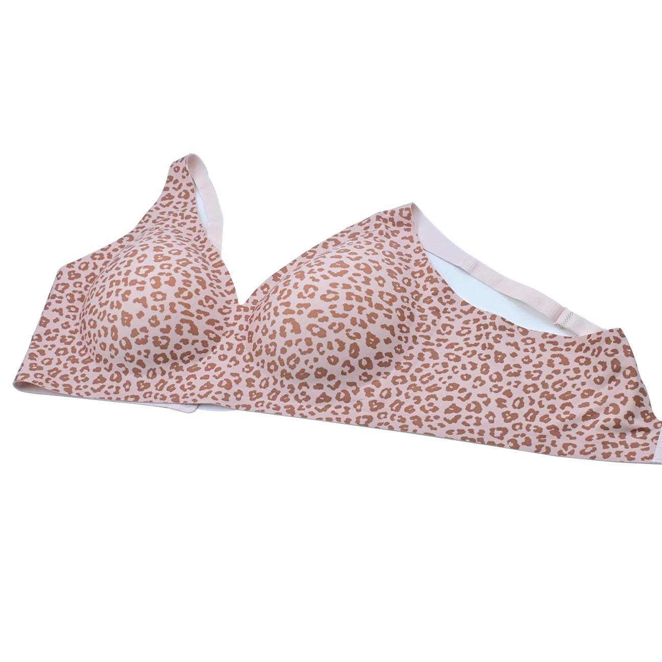 Women's Seamless Pink Leopard Print Bra Wire-Free Bra Full Cup Soft Thin Mold Support Breathable and Beauty Deep V Plus Up Bra