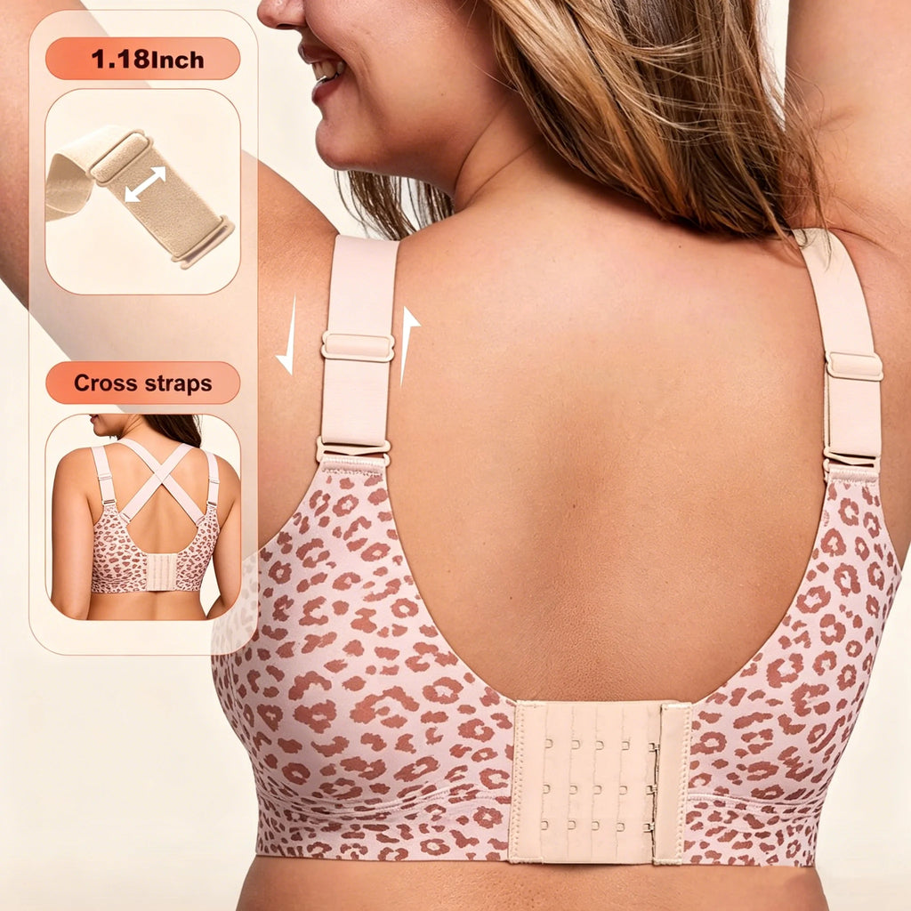 Women's Leopard Print Plus Size Seamless Bra with Soft Support and Wire-Free Comfortable Full Cup Breathable Bra Push Up