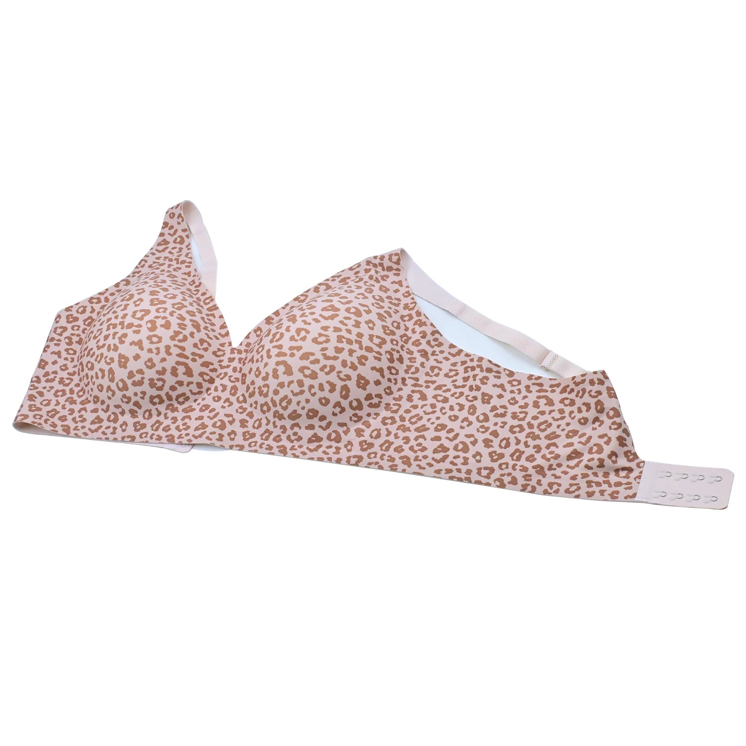 Women's Wire-Free Seamless Leopard Print Bra Soft Support Full Cup Thin Mold Bra Beautiful and Breathable Supportive Bra Two Rows of Hooks
