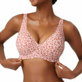 Women's Seamless Pink Leopard Print Bra Wire-Free Bra Full Cup Soft Thin Mold Support Breathable and Beauty Deep V Plus Up Bra Four Rows of Hooks