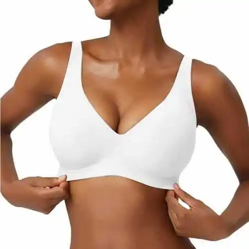 Women's Seamless Pink Leopard Print Bra Wire-Free Bra Full Cup Soft Thin Mold Support Breathable and Beauty Deep V Plus Up Bra Four Rows of Hooks